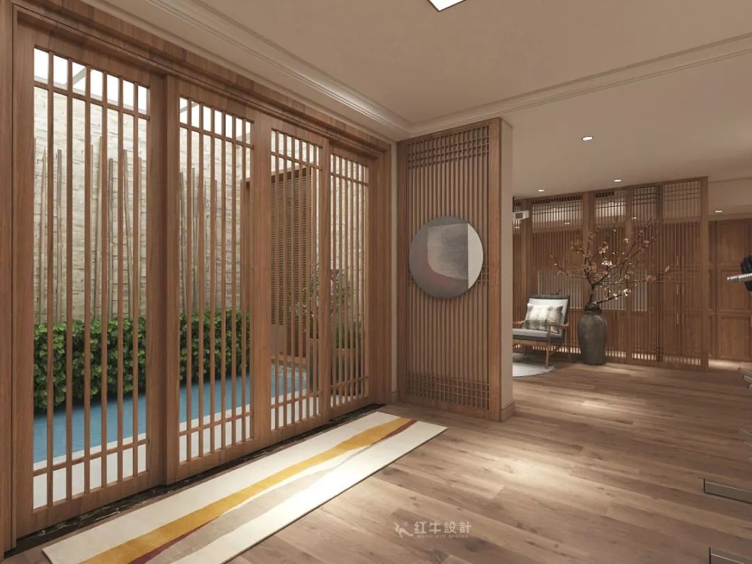 南京大華錦繡時代160㎡中式風(fēng)格--健身房+家庭影院，這才是向往的生活！03負(fù)一樓設(shè)計_柵欄式隔斷