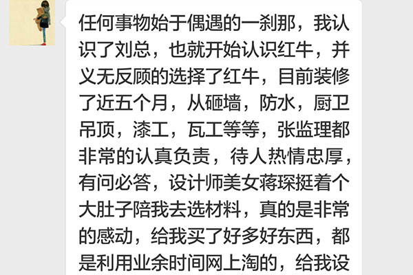 南京紫金東郡裝修業(yè)主：給我設計的房子我特別的滿意，第二套必選紅牛裝飾。
