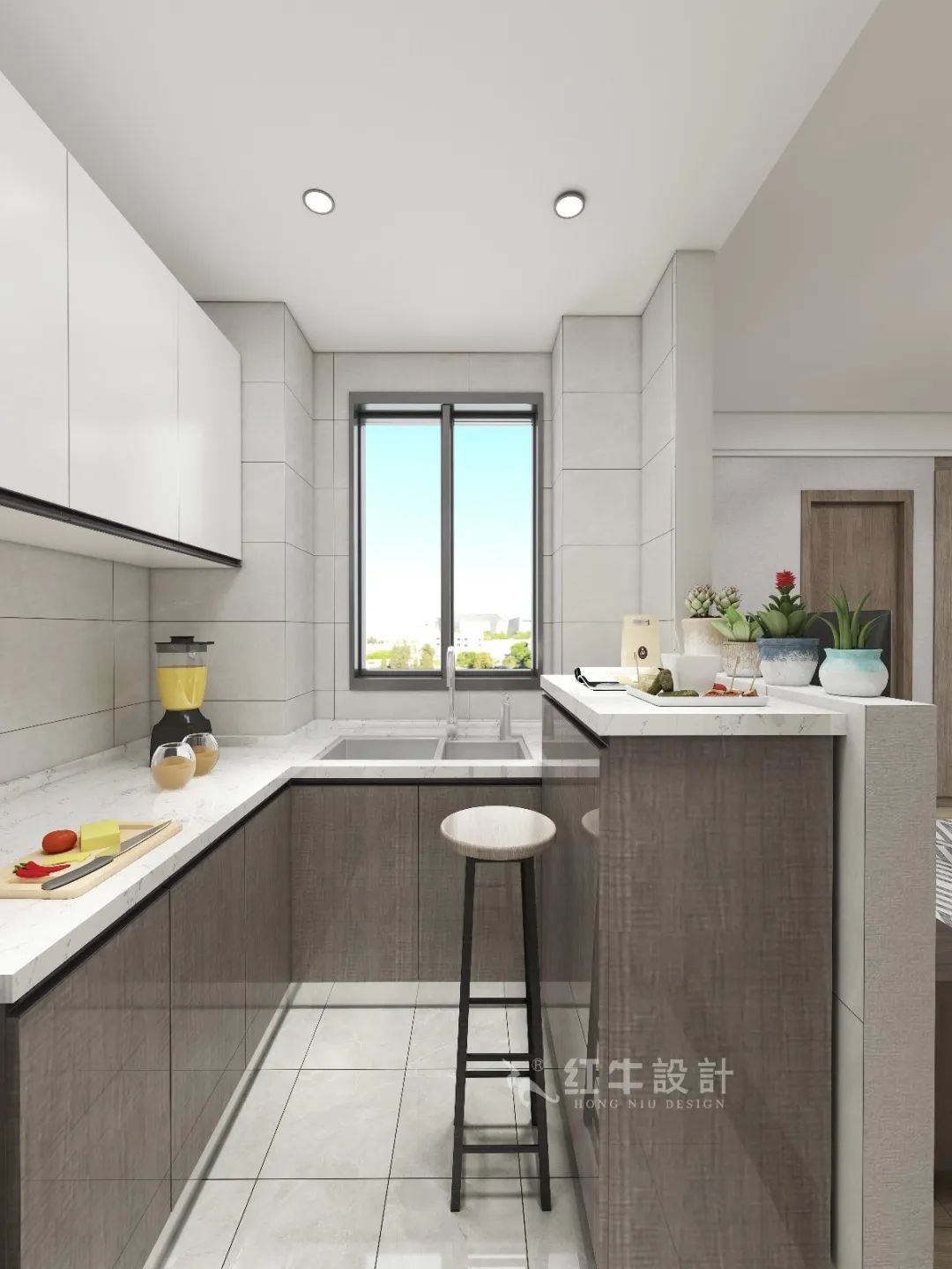 劉萍萍_花崗鴻福城132㎡現(xiàn)代簡約風格_兩套小戶型打通變大宅，中西雙廚房+衣帽間打造品質(zhì)生活！08開放式廚房