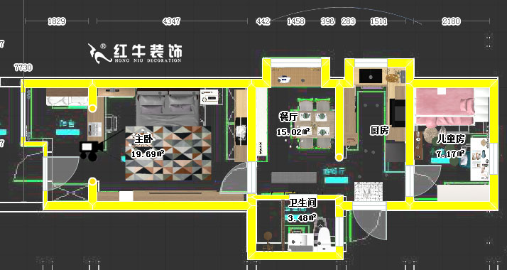 顧娟_龍蟠中路474-5-102-70㎡-簡約北歐風(fēng)格_彩平面