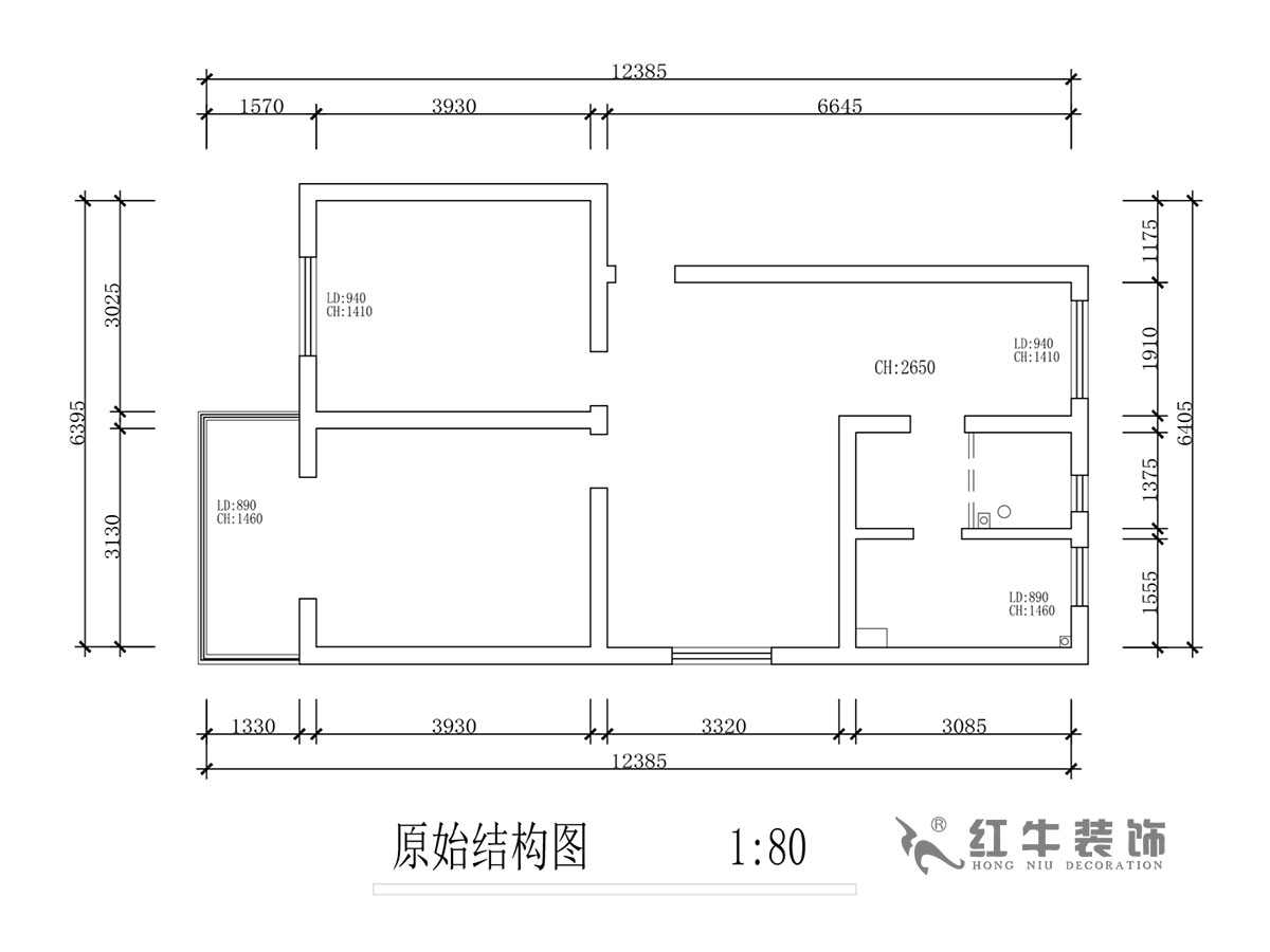 蔣?。T坎110號(hào)3-501-75㎡-現(xiàn)代簡約風(fēng)格｜2室2廳1衛(wèi)｜舊房裝修｜成品家￥120000｜全包12萬｜00_01原始結(jié)構(gòu)圖