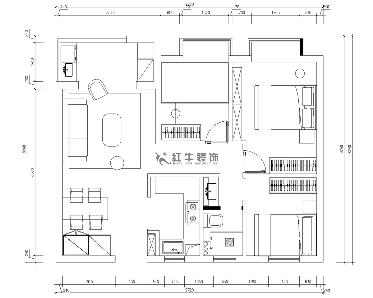 朱明琪｜仙林國際J-1802-95㎡-現代簡約風格｜3室2廳1衛(wèi)｜新房裝修｜成品家￥131929｜全包13萬｜00_02平面布置圖