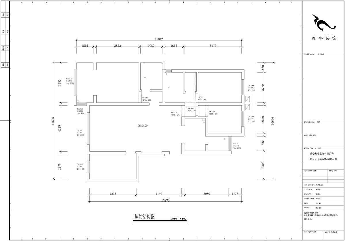 【實景案例】蔣?。辖饢|郡2-302-135㎡-現(xiàn)代風格｜4室2廳2衛(wèi)｜定制家￥190562｜全包23萬｜00_01原始結(jié)構(gòu)圖