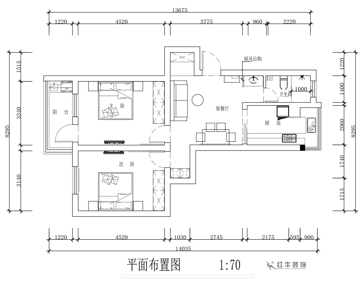 蔣?。蔡┐?1-401-80㎡-現(xiàn)代簡(jiǎn)約風(fēng)格｜2室1廳1衛(wèi)｜舊房裝修｜定制家￥126767｜全包12萬(wàn)｜00_02平面布置圖