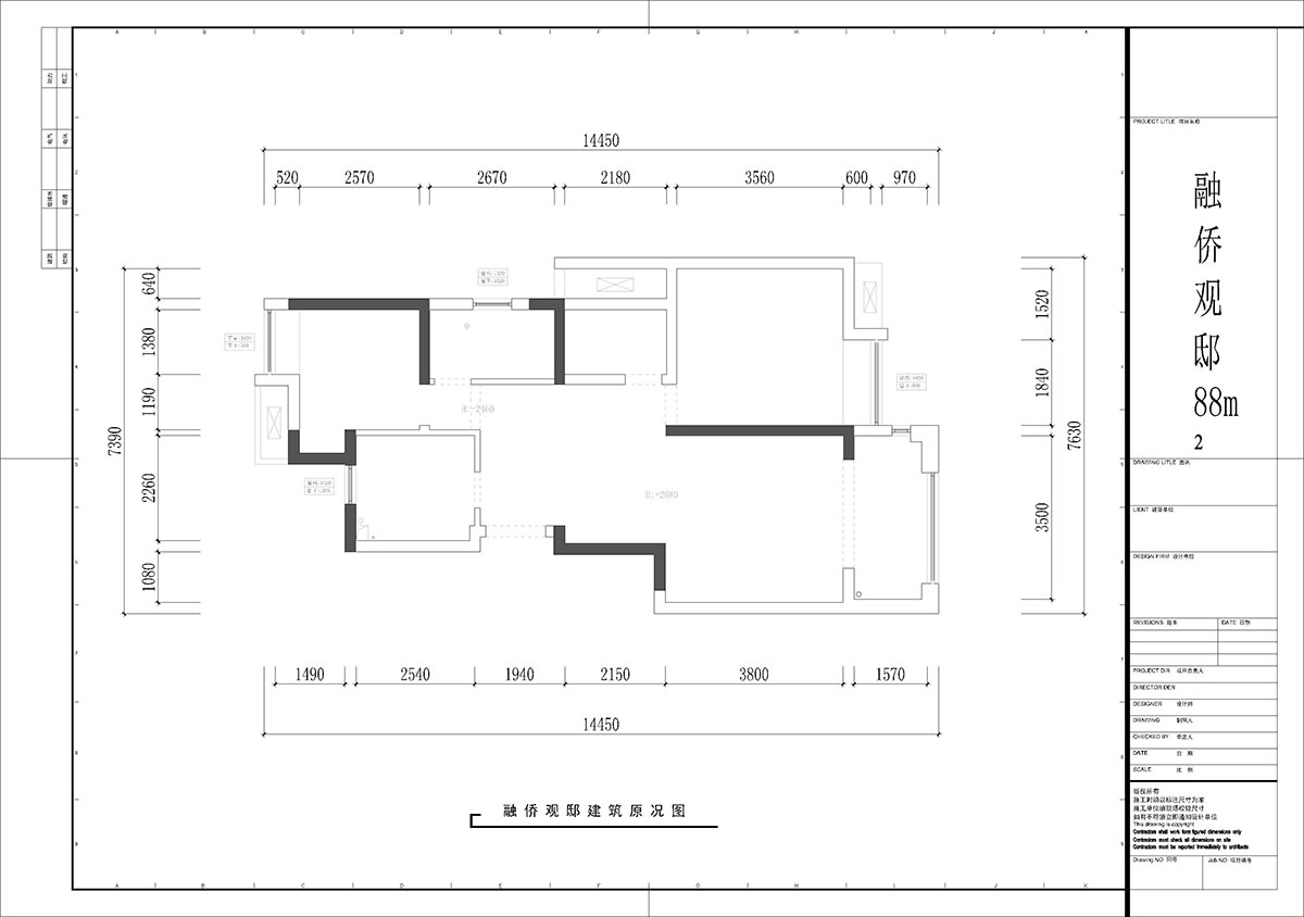 【實景案例】張桐瑋｜融僑觀邸-88㎡-黑白極限風｜3室2廳1衛(wèi)｜新房裝修｜定制家｜全包12萬｜00_01建筑原況圖