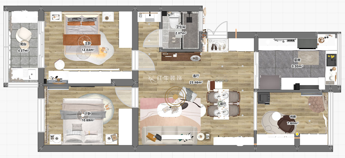 蔣?。娚缴角f24-303-90㎡-現(xiàn)代簡約風(fēng)格｜3室1廳1衛(wèi)｜舊房裝修｜定制家￥120000｜全包13萬｜00_03平面彩圖