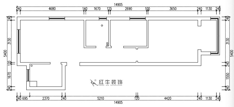 張桐瑋｜紫楊佳園29-2101-59㎡-現代簡約風格｜2室1廳1衛(wèi)｜新房裝修｜定制家￥89500｜全包10萬｜00_01原始結構圖