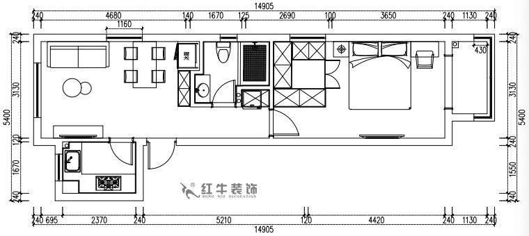 張桐瑋｜紫楊佳園29-2101-59㎡-現代簡約風格｜2室1廳1衛(wèi)｜新房裝修｜定制家￥89500｜全包10萬｜00_02平面方案圖