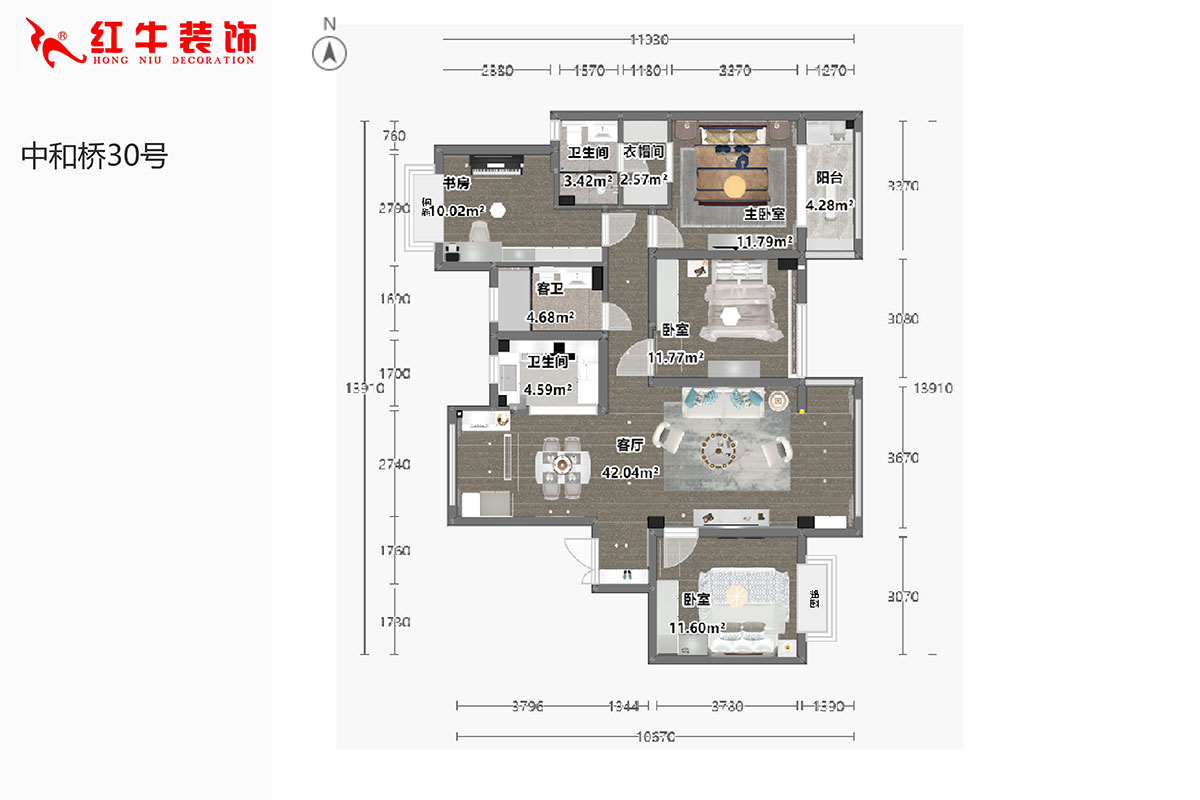 陸利民|中和橋30號29-1403-137㎡-美式風格|4室2廳3衛(wèi)|新房裝修|半包¥94990|半包9