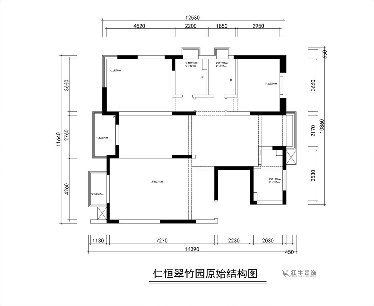 朱彥｜仁恒翠竹園26-204-130㎡-簡約風格｜3室2廳2衛(wèi)｜老房裝修｜定制家｜全包20萬｜00_01原始結(jié)構(gòu)圖