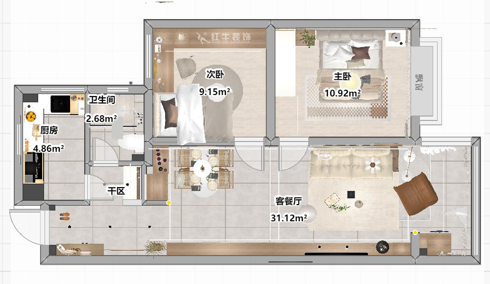 劉曉芳|觀泓雅苑A區(qū)7-5-909-82㎡-原木奶油風(fēng)|2室2廳1衛(wèi)|新房裝修|定制家|全包11