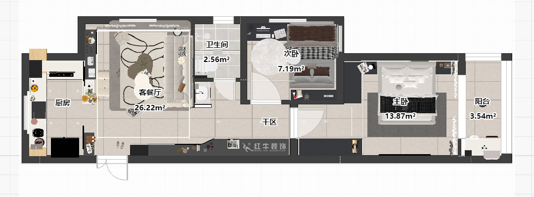 劉曉芳｜觀泓雅苑A7-3001-75㎡-奶油極簡風(fēng)格｜2室1廳1衛(wèi)｜新房裝修｜定制家｜全包11