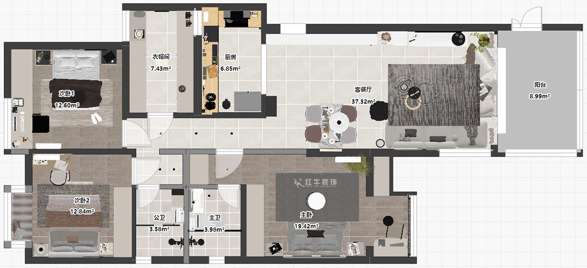 蔣?。袞|花園39-210-140㎡-現(xiàn)代簡約風(fēng)格｜4室2廳2衛(wèi)｜新房裝修｜定制家｜全包17萬｜00_03平面彩圖