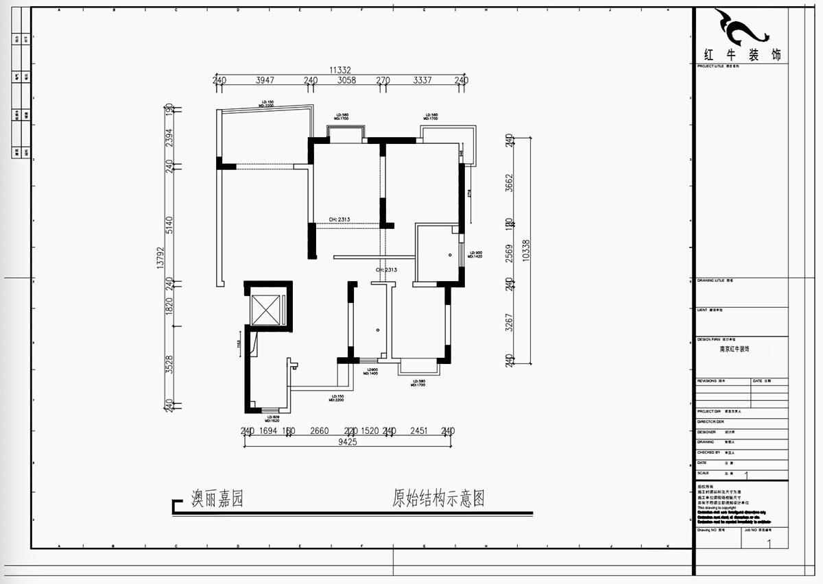 魏利利｜澳麗嘉園6-1004-128㎡-現(xiàn)代中古風(fēng)｜3室2廳2衛(wèi)｜老房改造｜定制家｜全包17萬｜00_01原始結(jié)構(gòu)示意圖