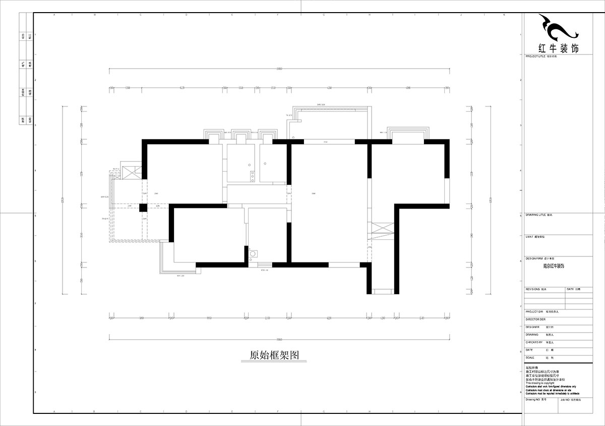 孟憲濤｜龍園北路80號1-2706-130㎡-現代簡約風格｜4室2廳2衛(wèi)｜老房裝修｜定制家｜全包16萬｜00_01原始框架圖