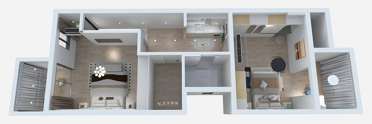 熊皓宇｜城開湯山公館16甲103室-160㎡-現(xiàn)代風(fēng)格｜復(fù)式｜4室2廳1廚2衛(wèi)2陽(yáng)臺(tái)｜老房裝修｜定制家｜全包｜00_04二層鳥瞰圖