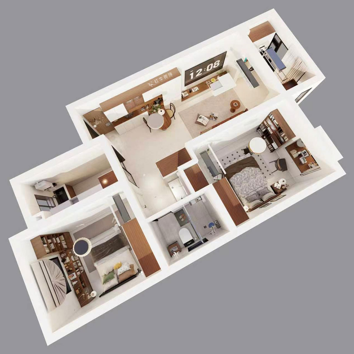吳波｜紫境東苑15-1206-72㎡-中古風(fēng)格｜2室2廳1衛(wèi)1廚1陽(yáng)臺(tái)｜新房裝修｜定制家｜全包9